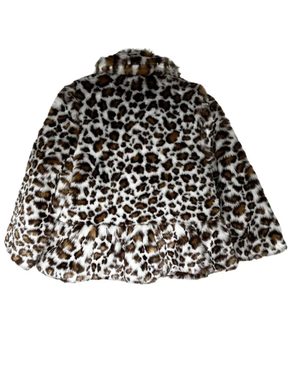Gymboree Girls Leopard Faux Fur Coat XS 3 4 Animal Print Peplum Jacket